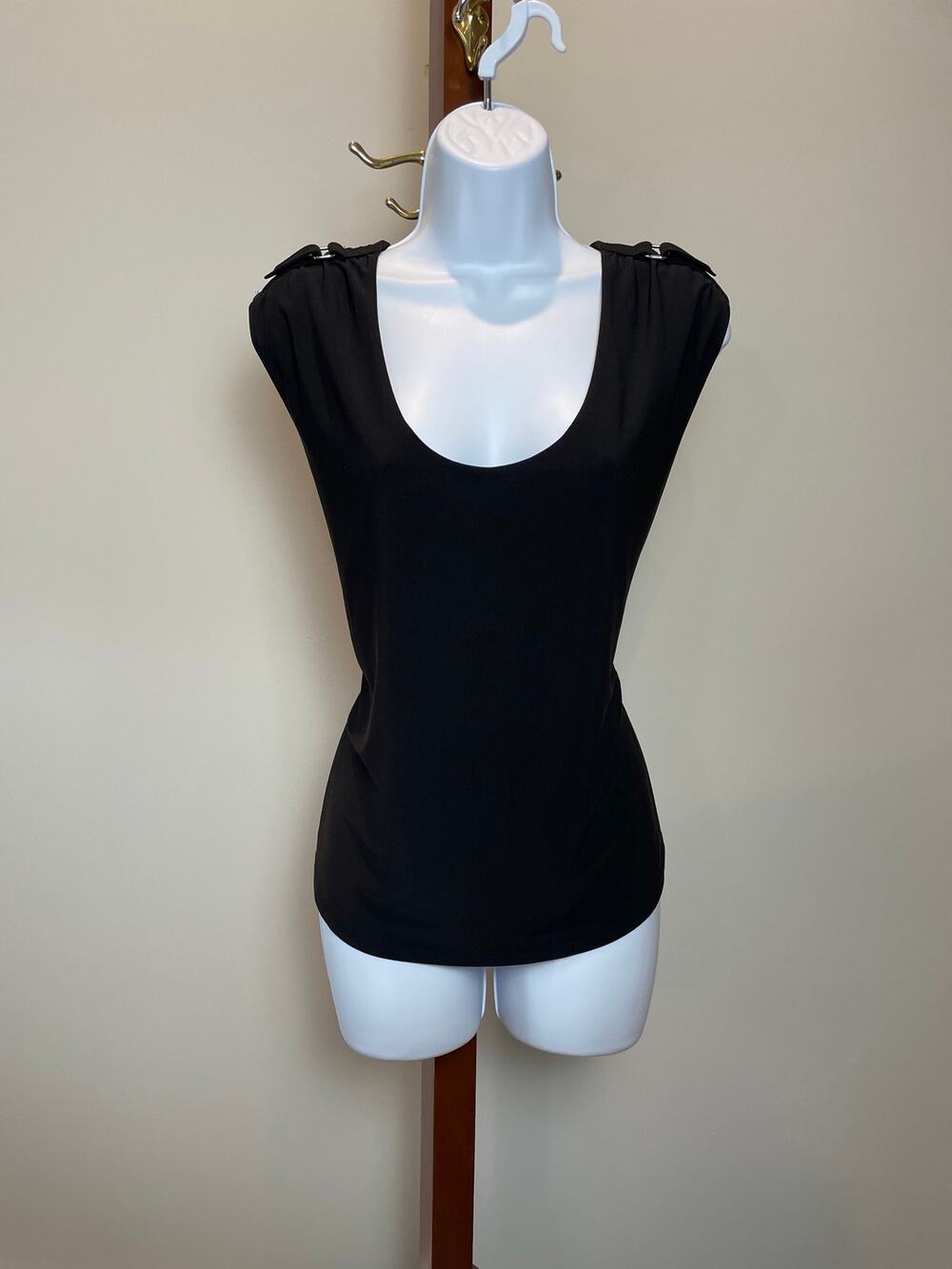 White House Black Market Buckle Shoulder Detail Sleeveless Top XL Black